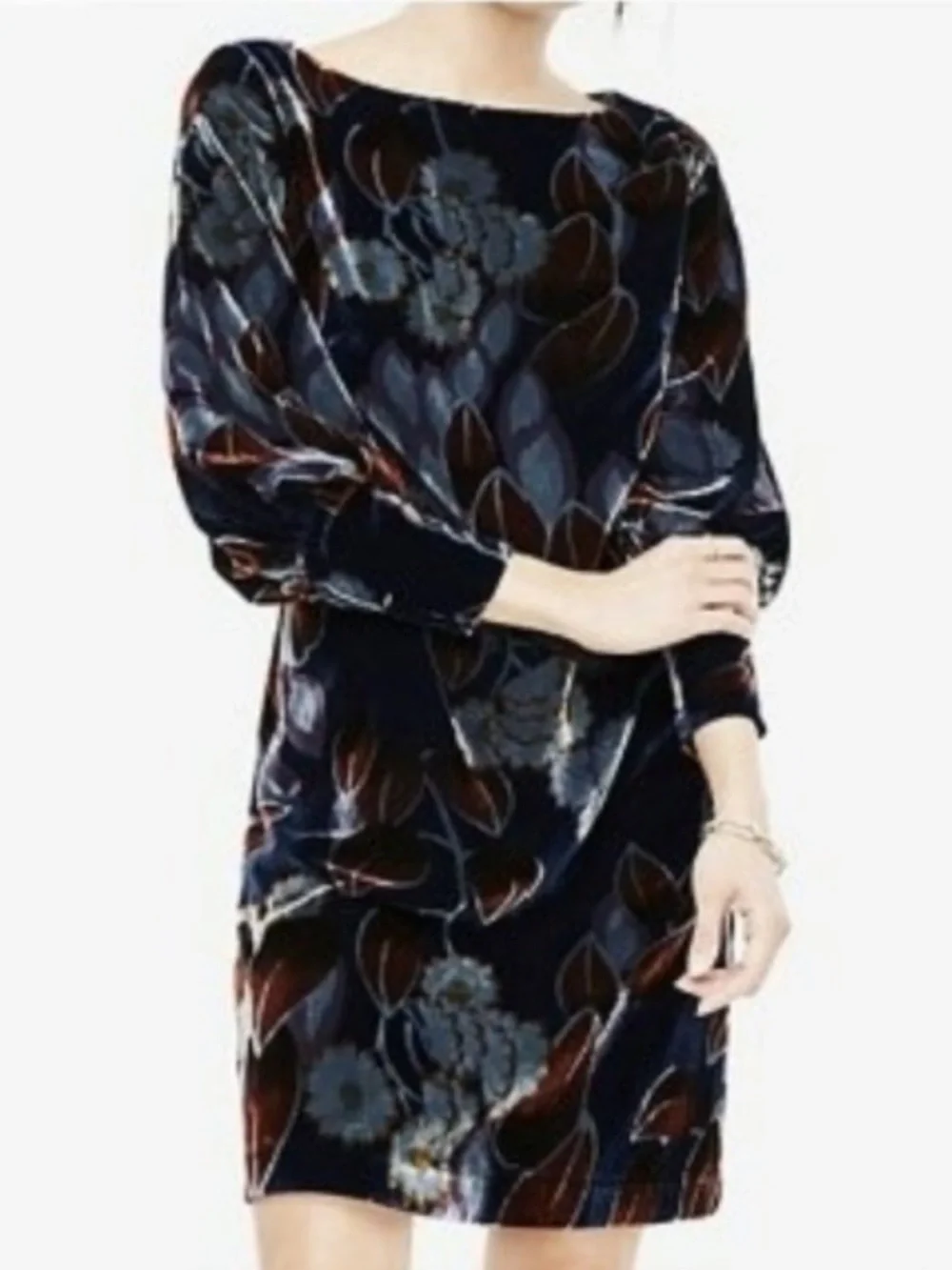 Ann Taylor Dark Floral Velvet Puff Sleeve Dress Size 6 Petite Career Evening